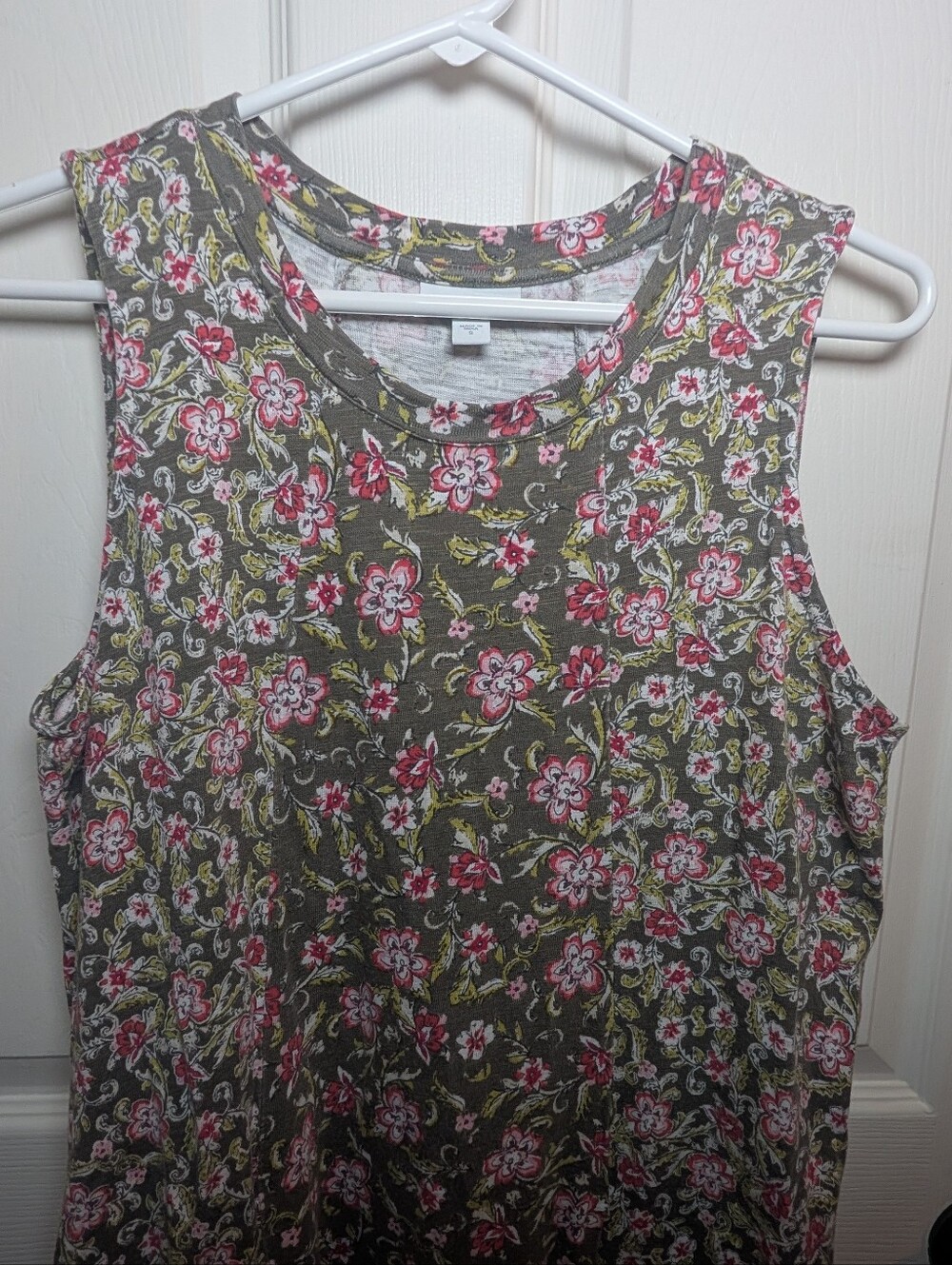 J. Jill Womens Olive Green Floral Cotton Modal Sleeveless Shift Dress Pockets S